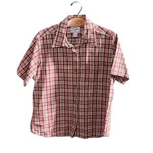 Quizz Again NYC Cotton Plaid Short Sleeve Shirt Red Brown Large
